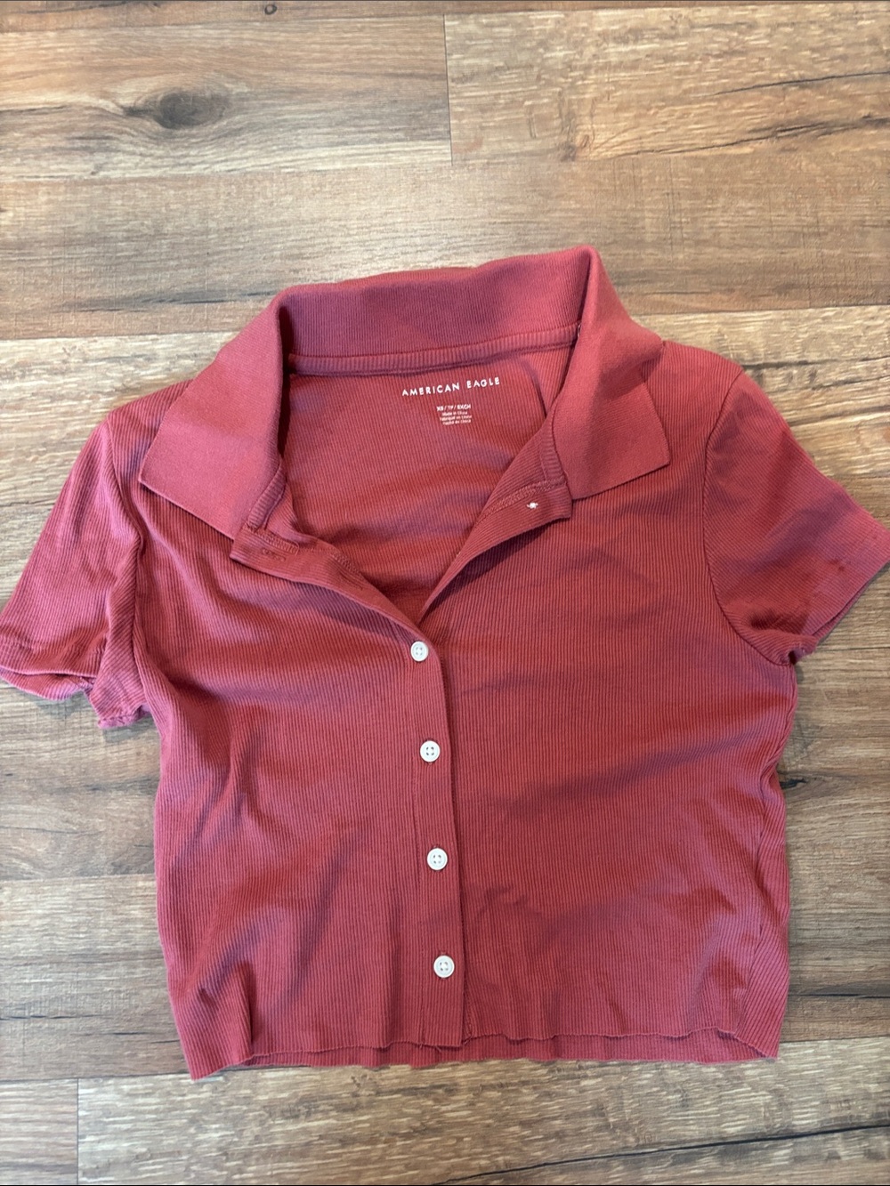 American Eagle Outfitters Brick Red Ribbed Button-Down Top